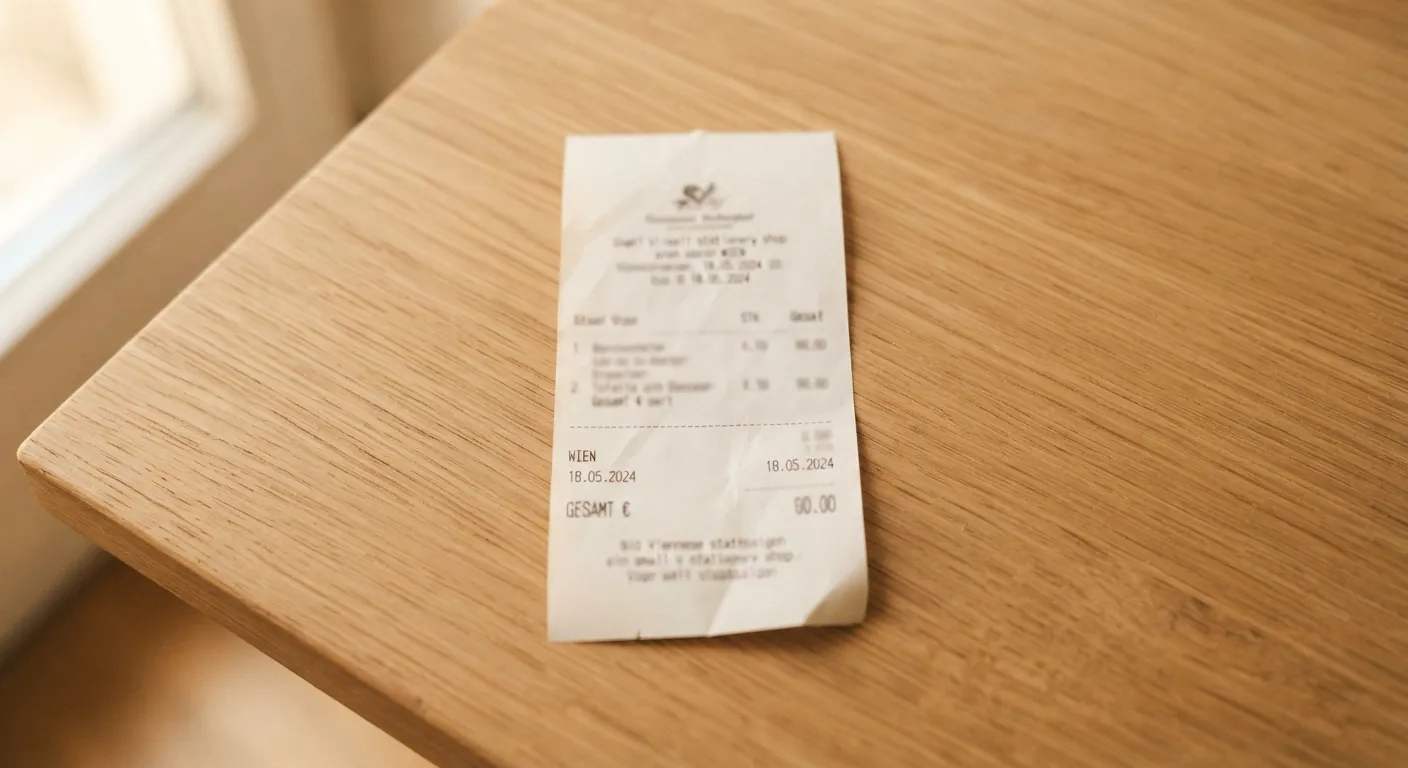 Beispielbeleg auf einem Holztisch